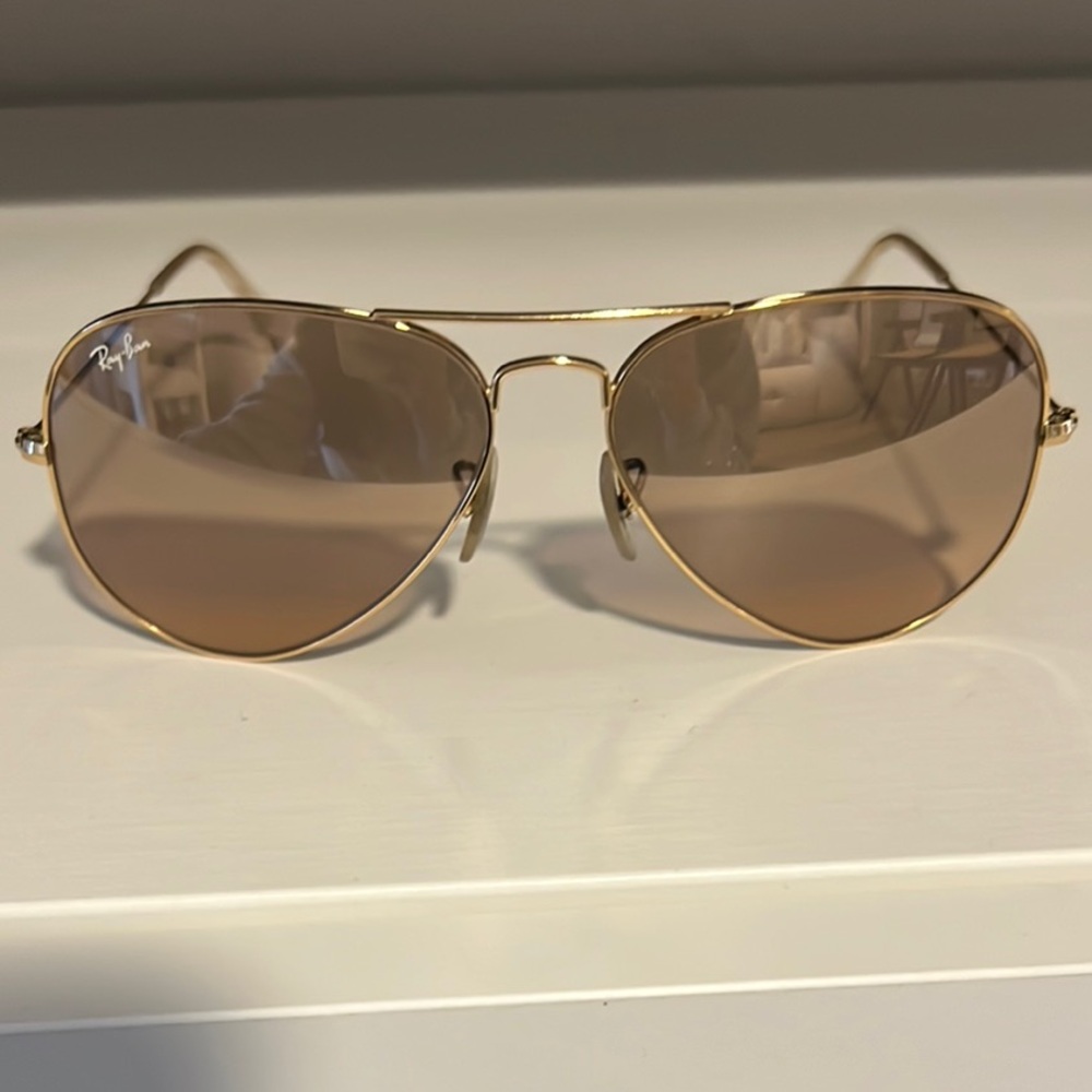 Ray-Ban Gold Frame Sunglasses with Brown Lenses